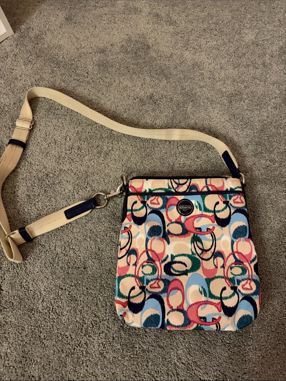 Coach Multicolor Circle Print Crossbody with Cream Strap